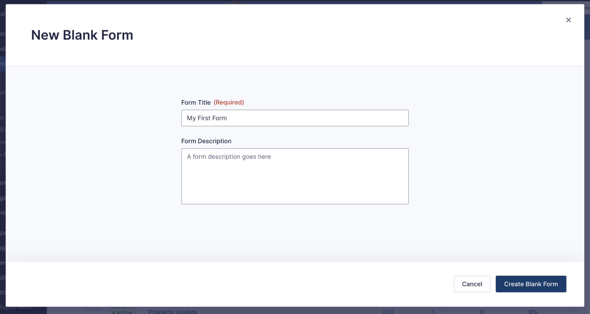 Gravity Forms blank form ready to preview