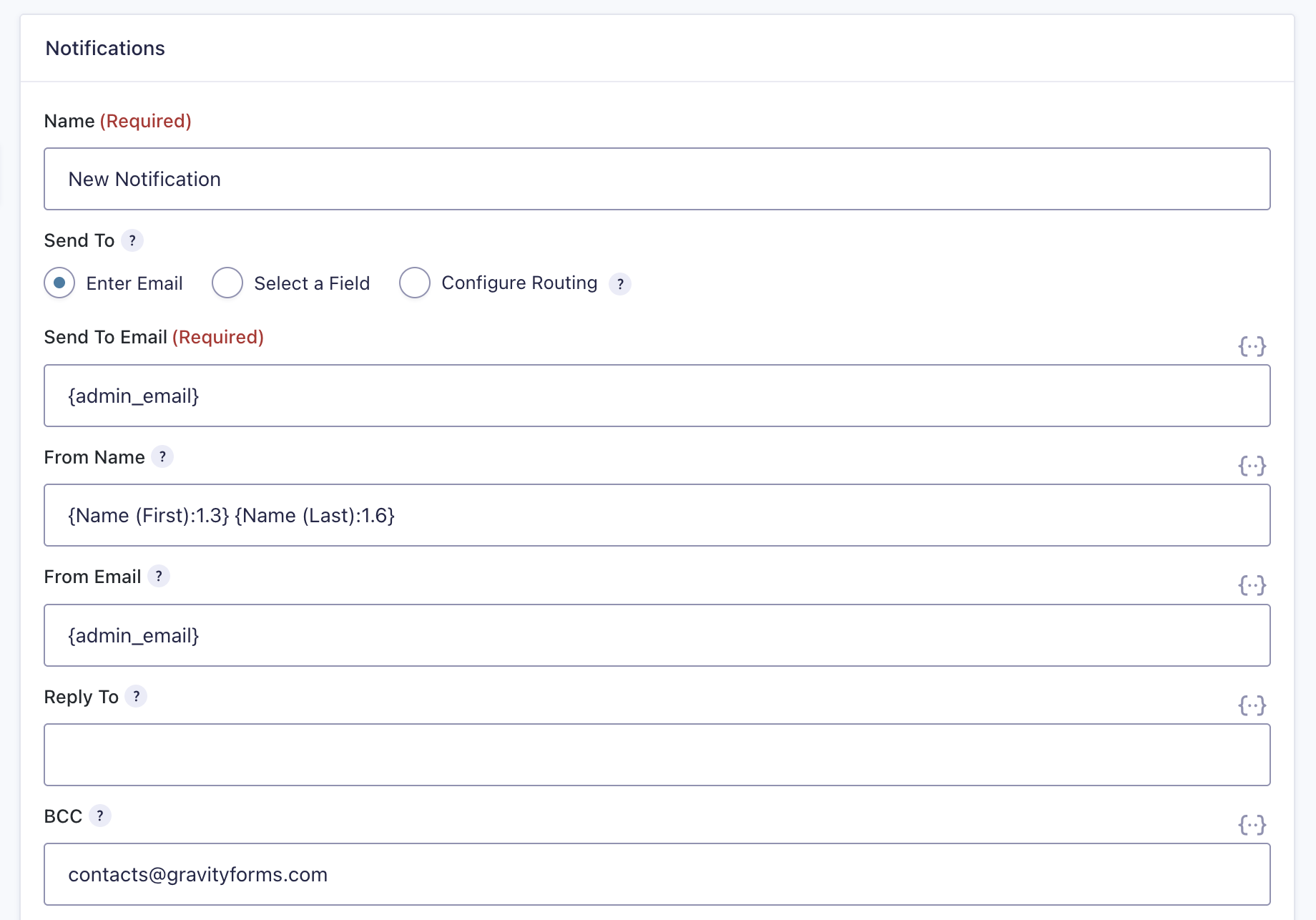 Gravity Forms notification settings overview