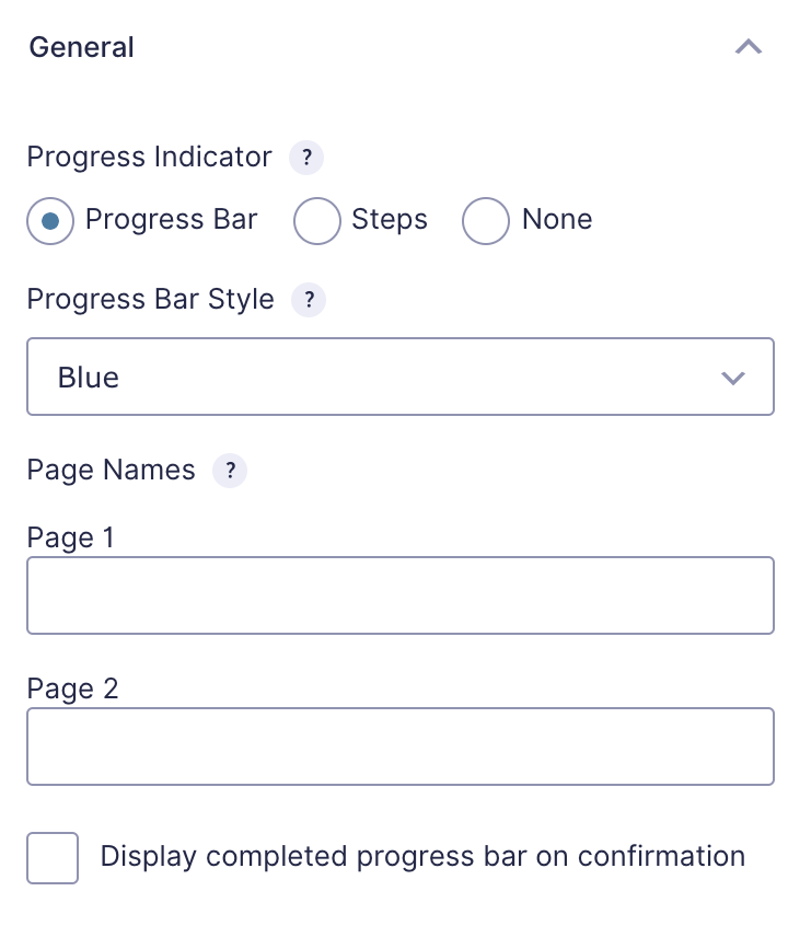 Gravity Forms progress bar settings