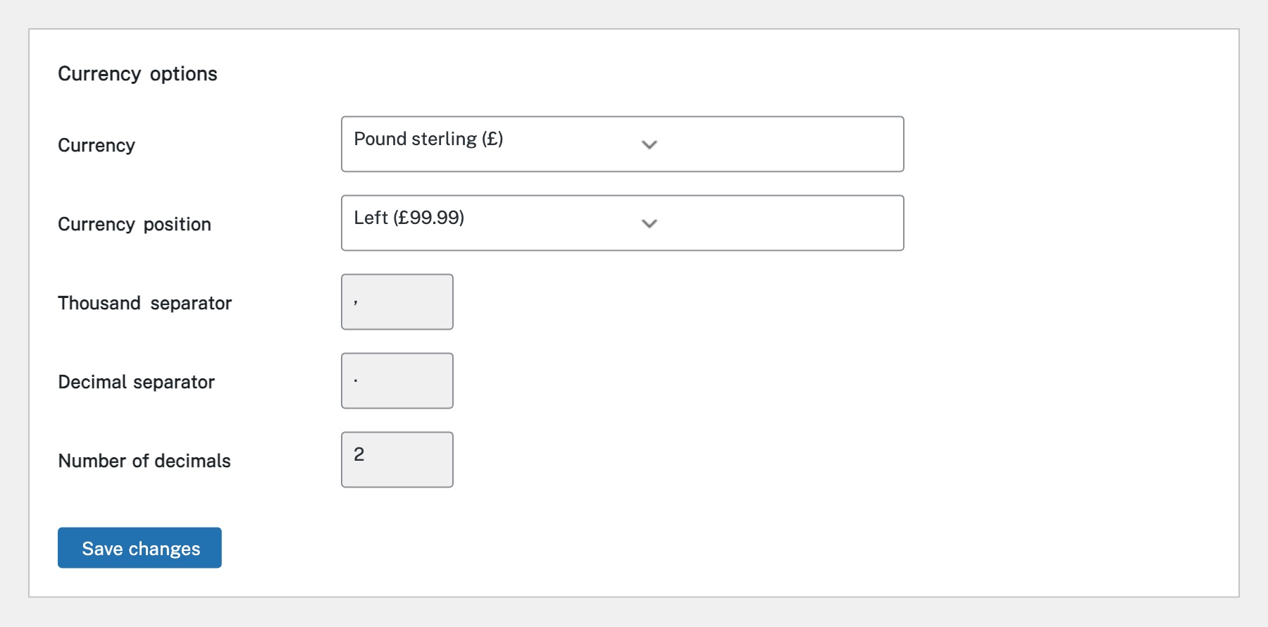 Configure Currency Options
