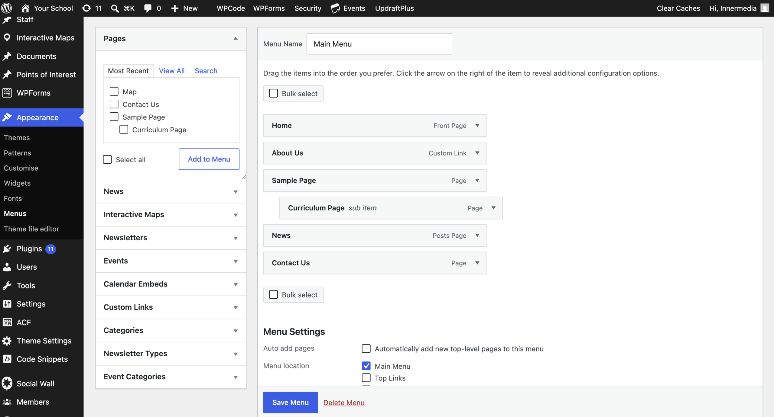 Go to Appearance → Menus